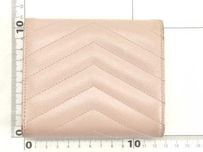 SAINT LAURENT Saint Laurent Paris V-Stitch Leather Compact Wallet, Beige, 362672