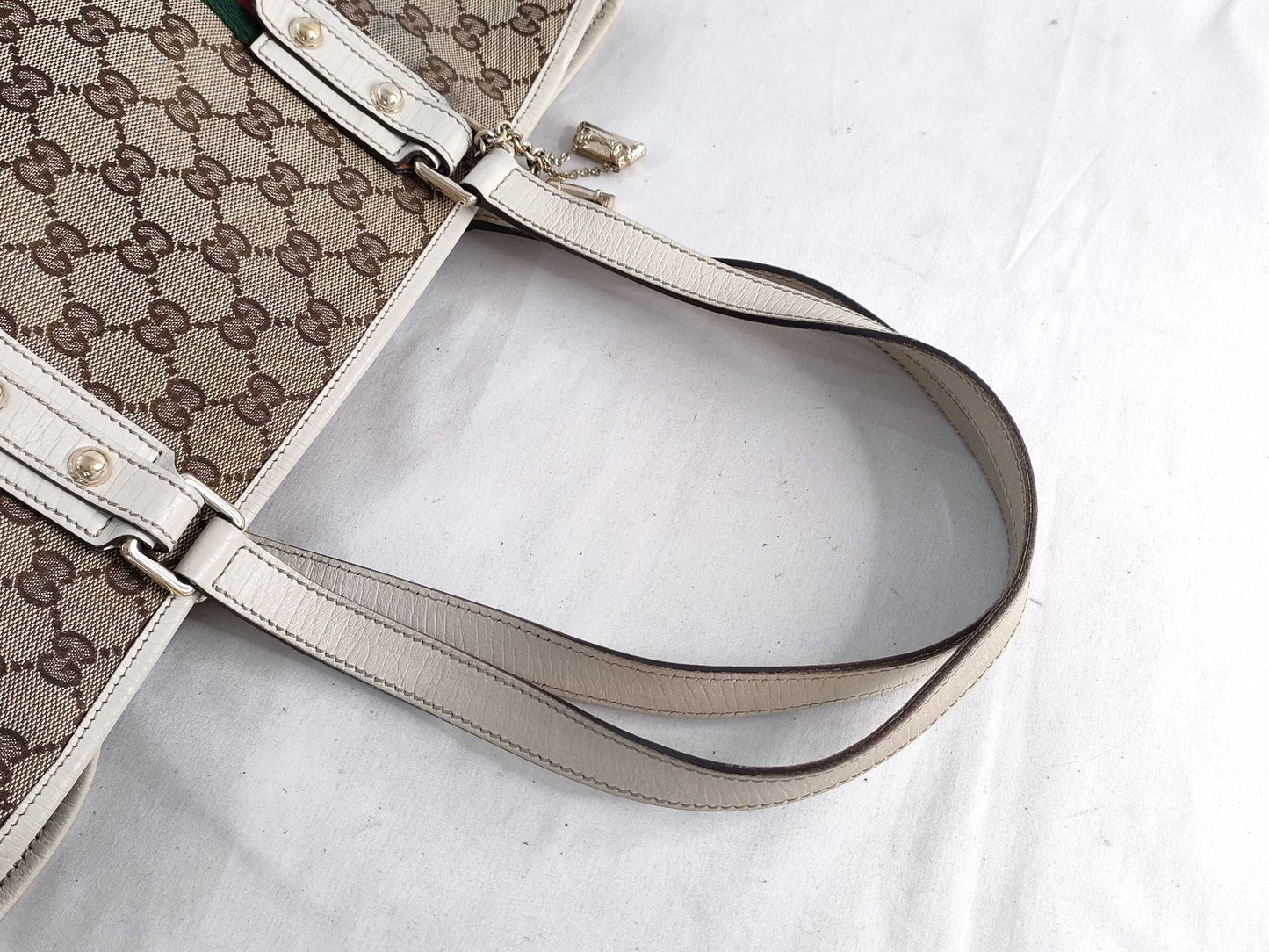 GUCCI GG Canvas Sherry Line Leather Tote Bag 137396