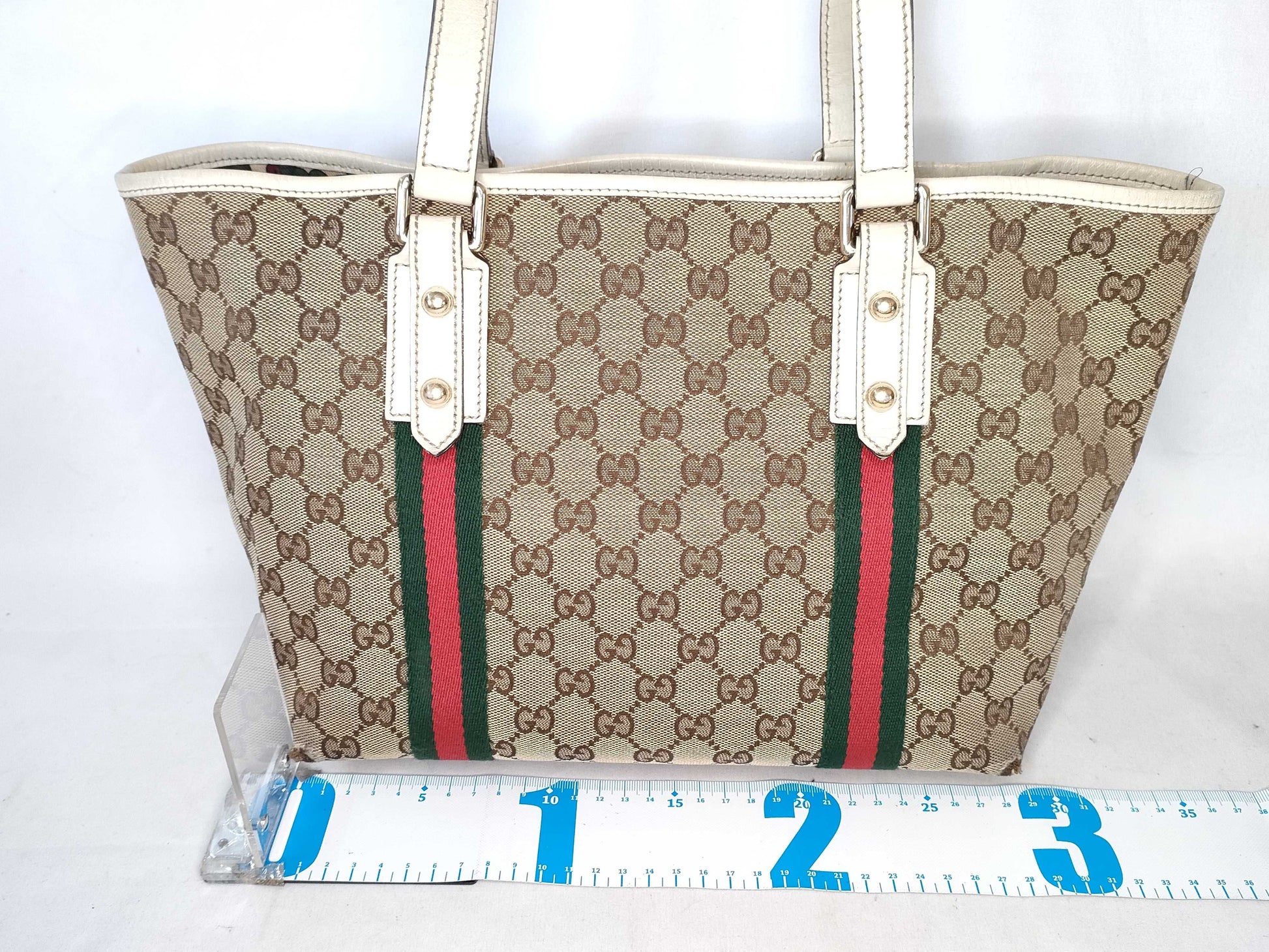 GUCCI GG Canvas Sherry Line Leather Tote Bag 137396