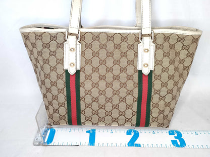 GUCCI GG Canvas Sherry Line Leather Tote Bag 137396
