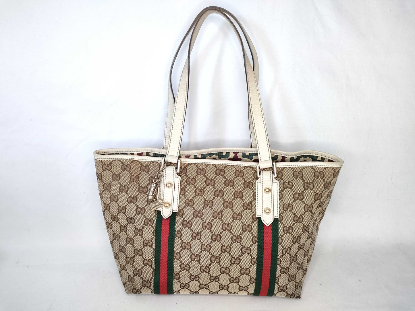 GUCCI GG Canvas Sherry Line Leather Tote Bag 137396