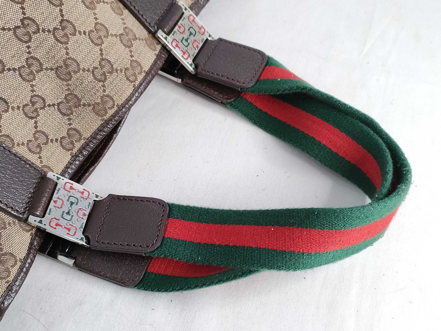 GUCCI GG Canvas [Gucci] GUCCI GG Canvas Sherry Line Tote Bag Shoulder Tote Canvas Leather Navy Blue Red 145810 [Pre-owned] Tote Bag