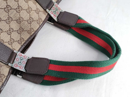 GUCCI GG Canvas [Gucci] GUCCI GG Canvas Sherry Line Tote Bag Shoulder Tote Canvas Leather Navy Blue Red 145810 [Pre-owned] Tote Bag