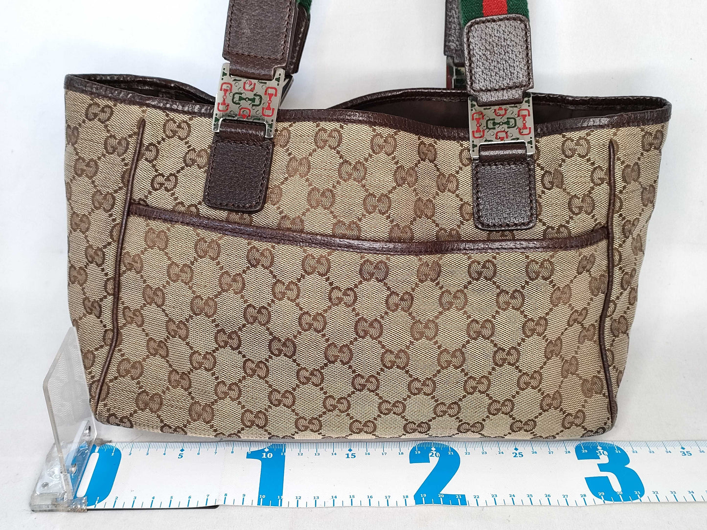 GUCCI GG Canvas [Gucci] GUCCI GG Canvas Sherry Line Tote Bag Shoulder Tote Canvas Leather Navy Blue Red 145810 [Pre-owned] Tote Bag