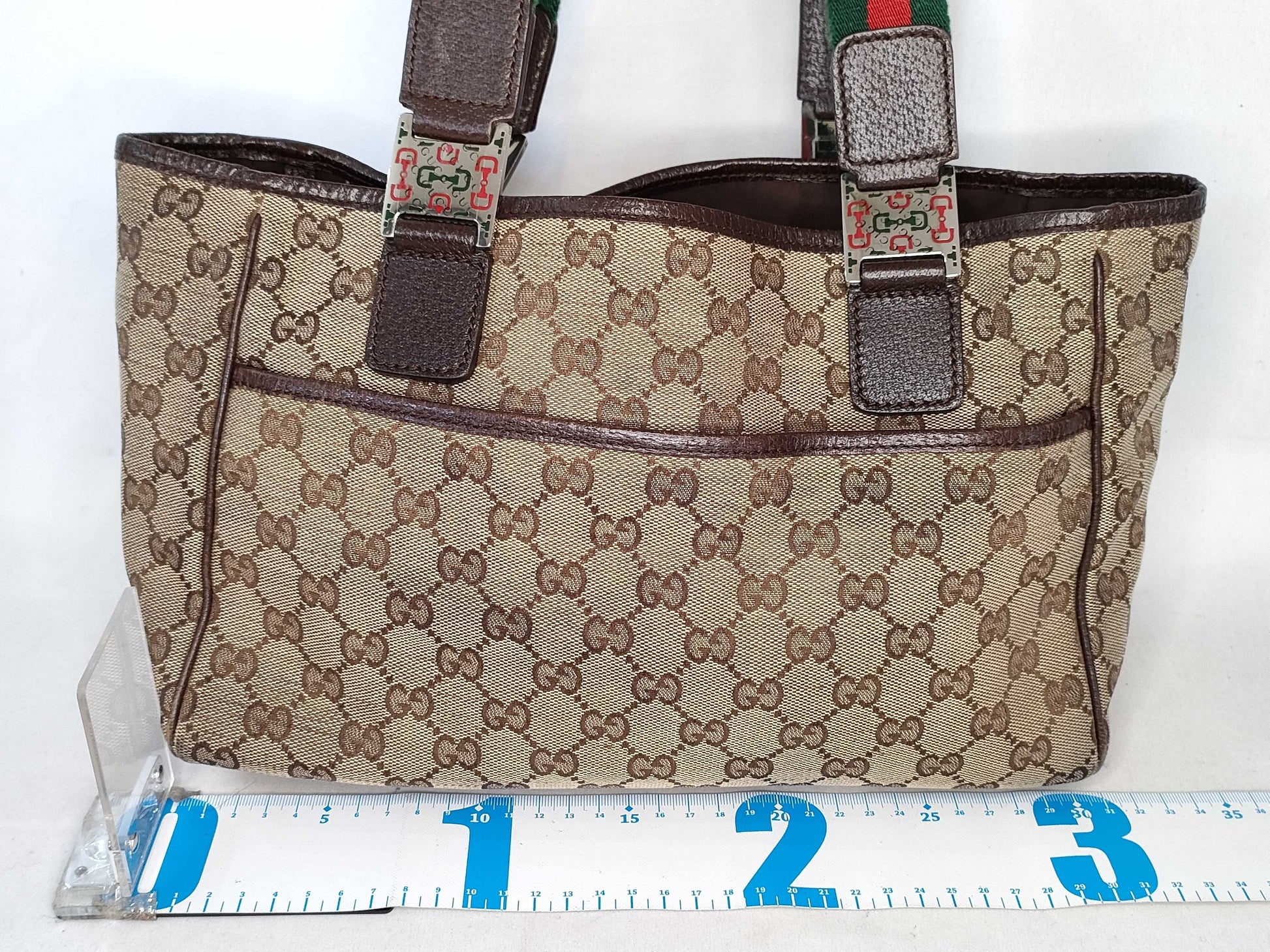 GUCCI GG Canvas [Gucci] GUCCI GG Canvas Sherry Line Tote Bag Shoulder Tote Canvas Leather Navy Blue Red 145810 [Pre-owned] Tote Bag