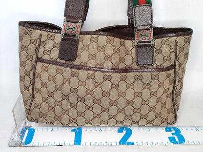 GUCCI GG Canvas [Gucci] GUCCI GG Canvas Sherry Line Tote Bag Shoulder Tote Canvas Leather Navy Blue Red 145810 [Pre-owned] Tote Bag