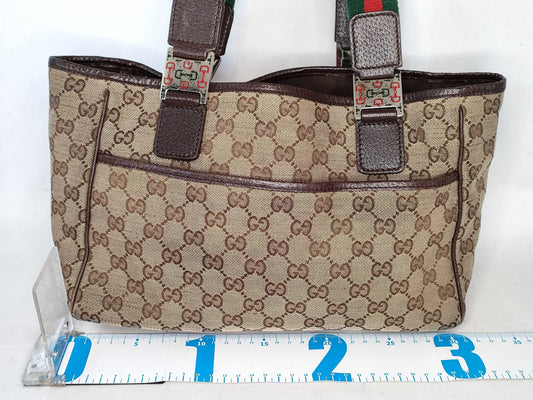 GUCCI GG Canvas [Gucci] GUCCI GG Canvas Sherry Line Tote Bag Shoulder Tote Canvas Leather Navy Blue Red 145810 [Pre-owned] Tote Bag