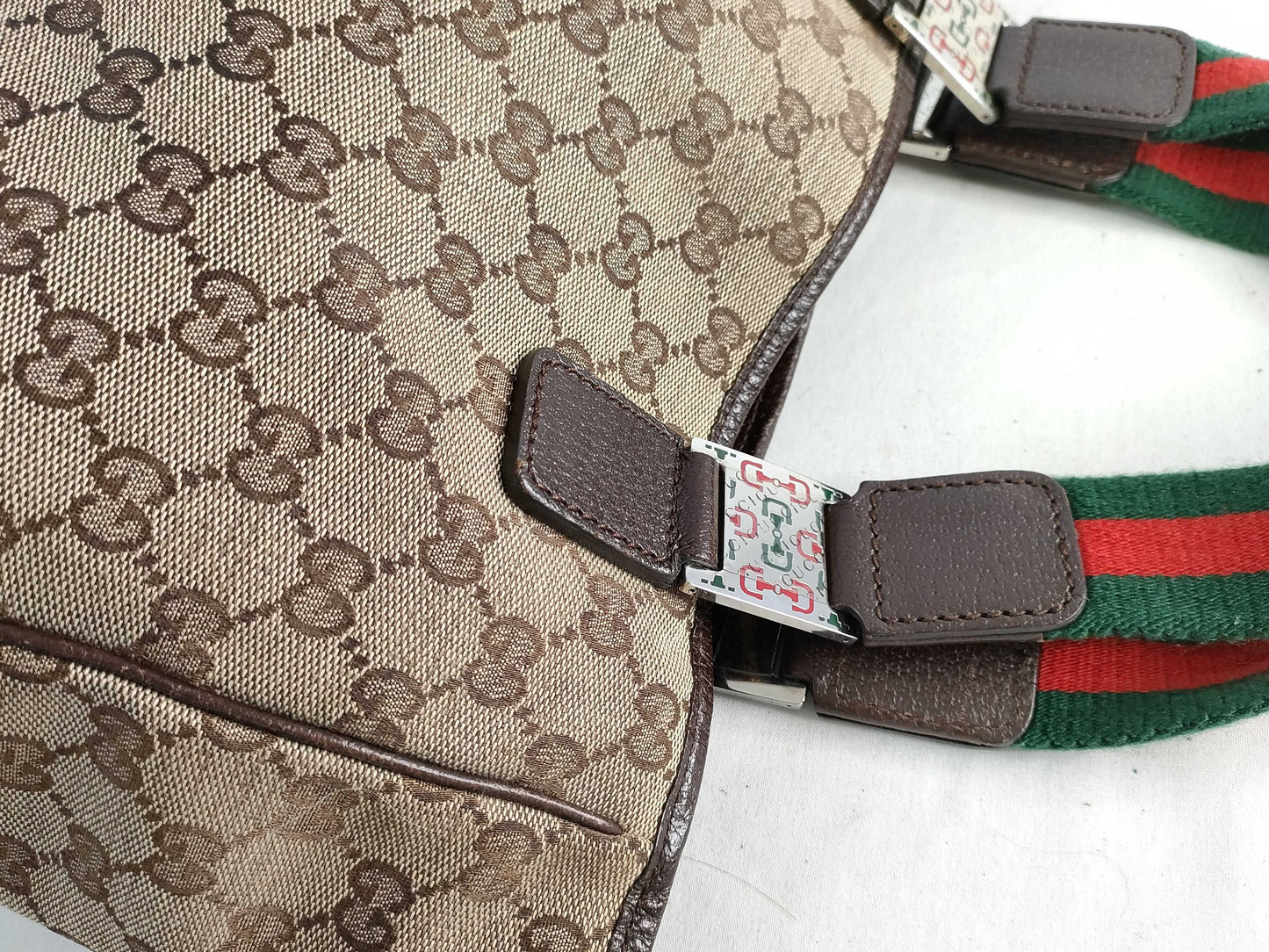 GUCCI GG Canvas [Gucci] GUCCI GG Canvas Sherry Line Tote Bag Shoulder Tote Canvas Leather Navy Blue Red 145810 [Pre-owned] Tote Bag
