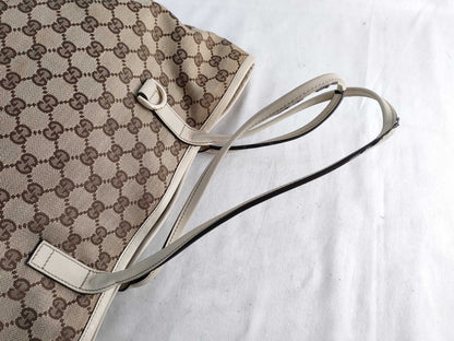 GUCCI GG Canvas [Gucci] GUCCI Bag 169946 KQWFG Beige x White New Brit GG Canvas Leather Women's [Brand] [Parallel Import] Tote Bag