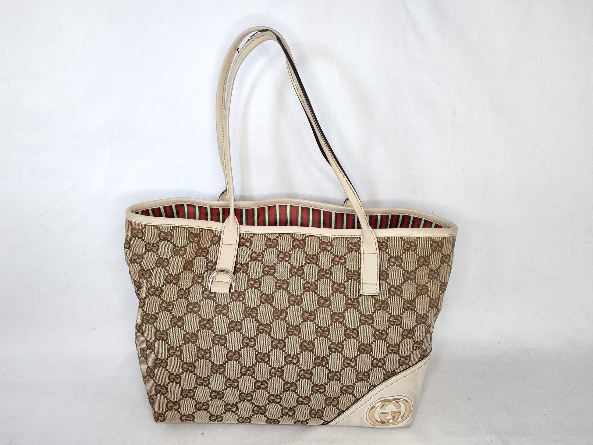 GUCCI GG Canvas [Gucci] GUCCI Bag 169946 KQWFG Beige x White New Brit GG Canvas Leather Women's [Brand] [Parallel Import] Tote Bag