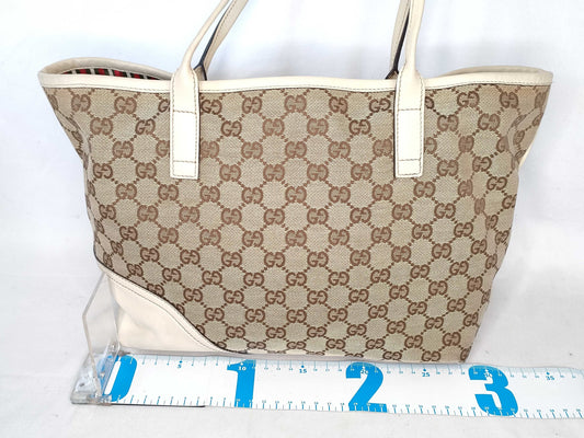 GUCCI GG Canvas [Gucci] GUCCI Bag 169946 KQWFG Beige x White New Brit GG Canvas Leather Women's [Brand] [Parallel Import] Tote Bag