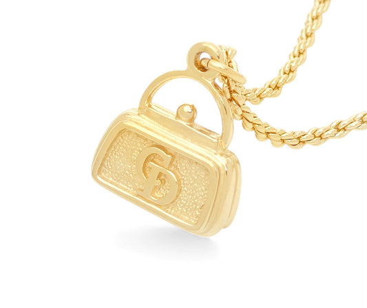 Dior Christian Dior Gold-Colored Logo Bag Design Pendant Necklace 14.3g Ring