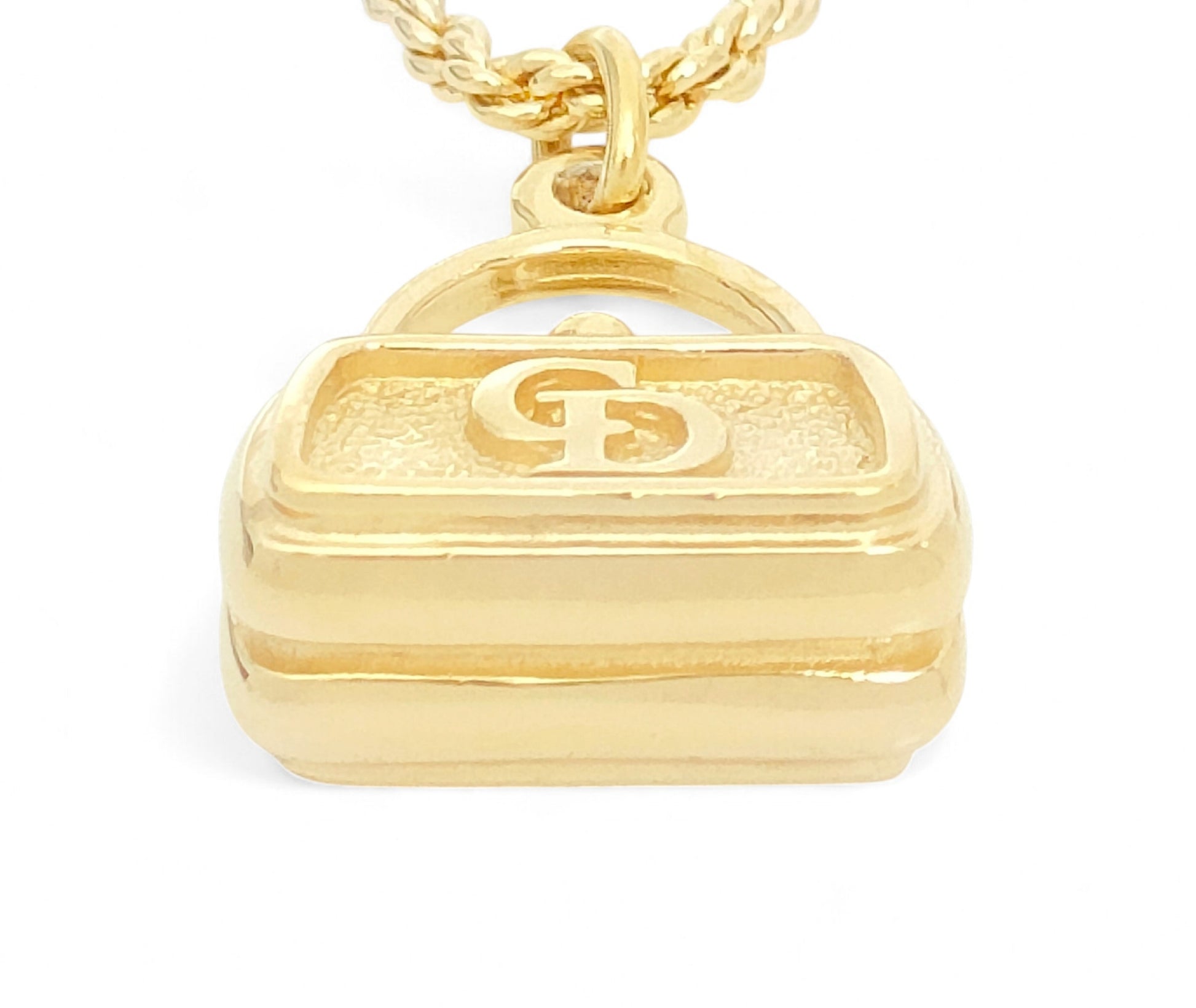 Dior Christian Dior Gold-Colored Logo Bag Design Pendant Necklace 14.3g Ring