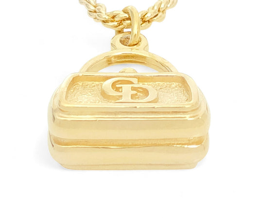 Dior Christian Dior Gold-Colored Logo Bag Design Pendant Necklace 14.3g Ring