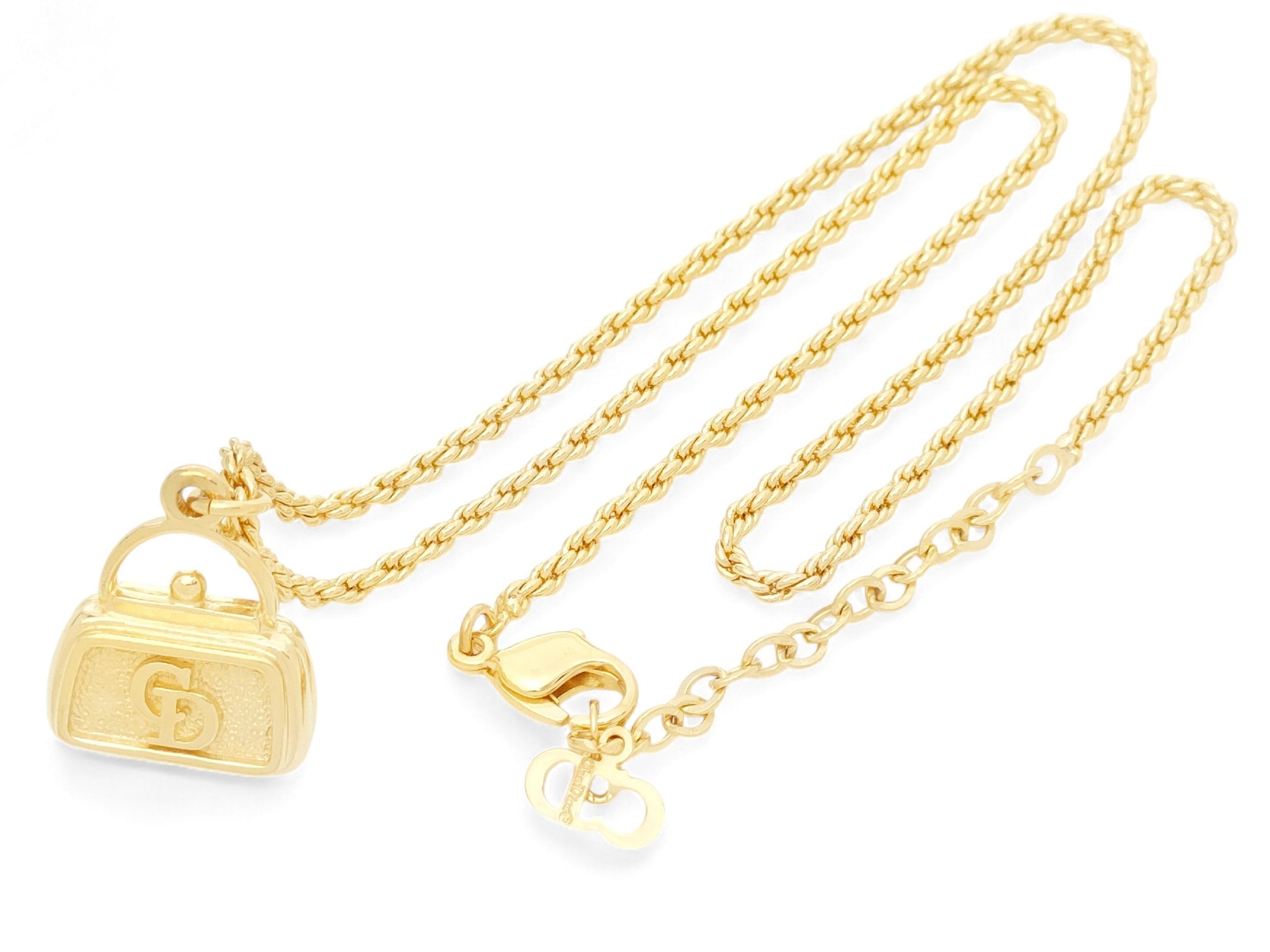 Dior Christian Dior Gold-Colored Logo Bag Design Pendant Necklace 14.3g Ring