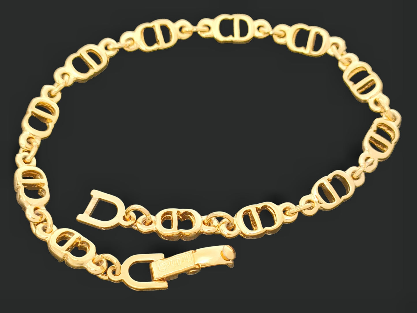 Dior Christian Dior Gold-Color Metal Logo Design Bracelet, 6.3g