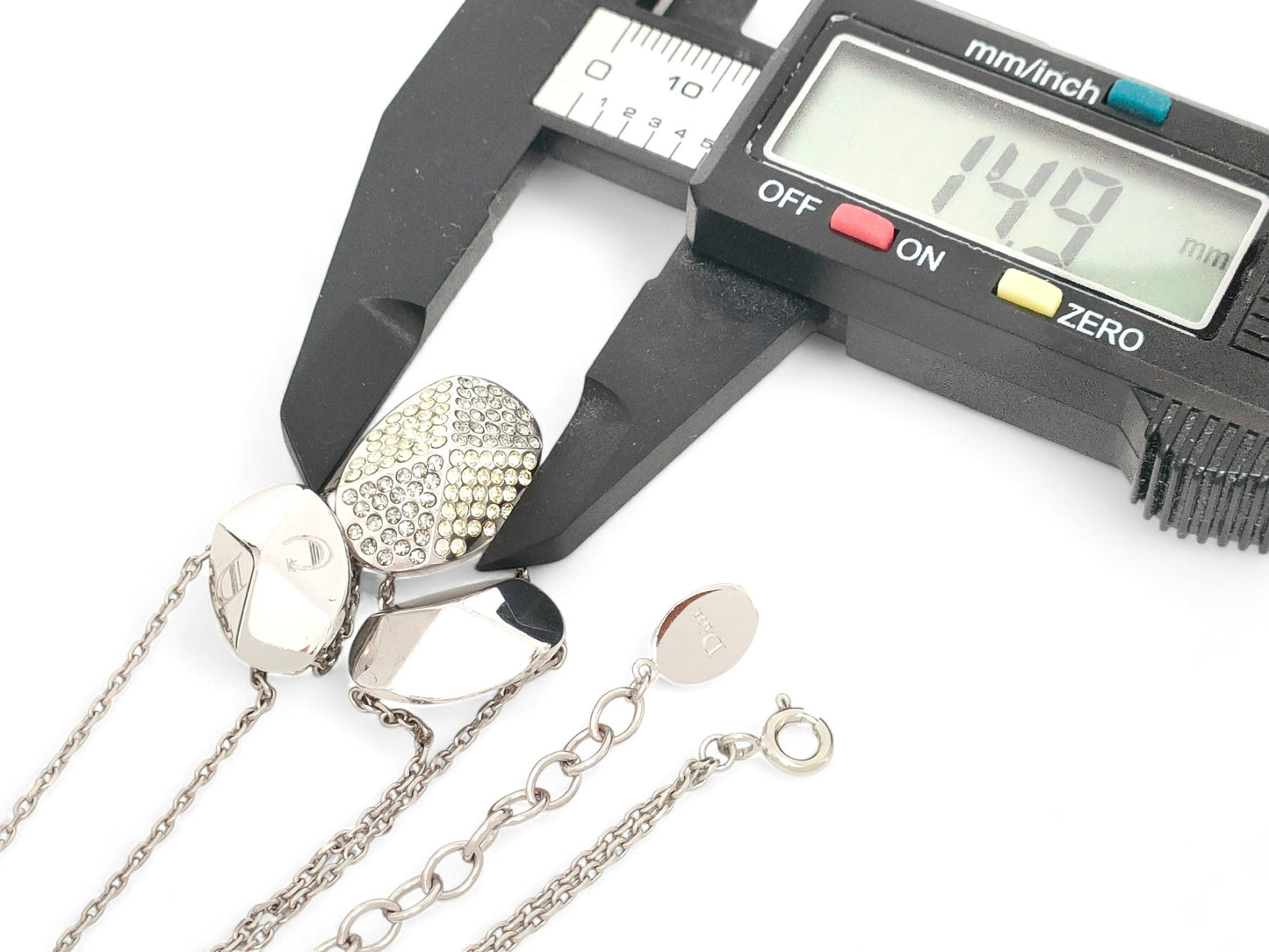 Dior Dior Silver Color Triple Logo Motif Yellow Rhinestone Double Chain Pendant Necklace