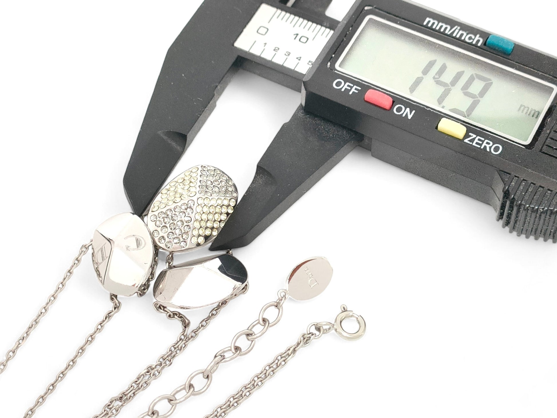 Dior Dior Silver Color Triple Logo Motif Yellow Rhinestone Double Chain Pendant Necklace