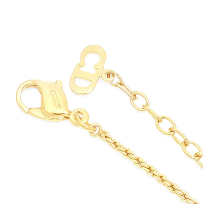 Dior Christian Dior Gold-Colored Pendant Necklace with Green Stone, Motif & Rhinestone, GEARMANY Stamp, 8.1g