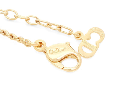 Dior Christian Dior Gold-Colored Pendant Necklace with Green Stone, Motif & Rhinestone, GEARMANY Stamp, 8.1g