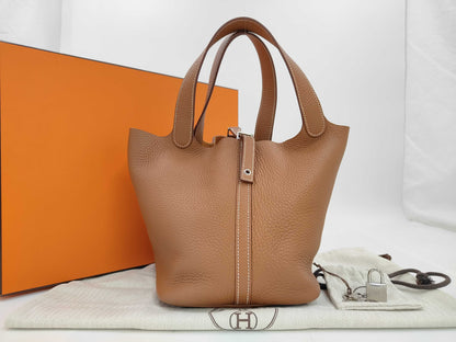 HERMES Picotin Lock MM Brown Handbag with Silver Hardware