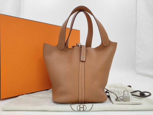 HERMES Picotin Lock MM Brown Handbag with Silver Hardware