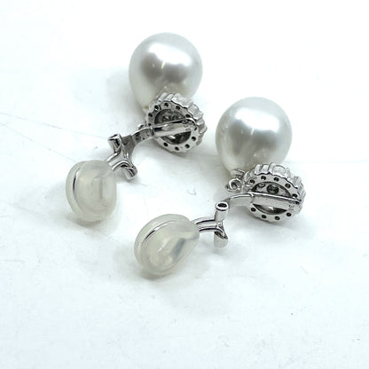 South Sea Semi-Round Pearl, Diameter approx. 11.0mm, D0.38ct / South Sea Semi-Round Pearl, Diameter approx. 11.0mm, D0.38ct, K18/Pt900, 9.9g, Earrings 
