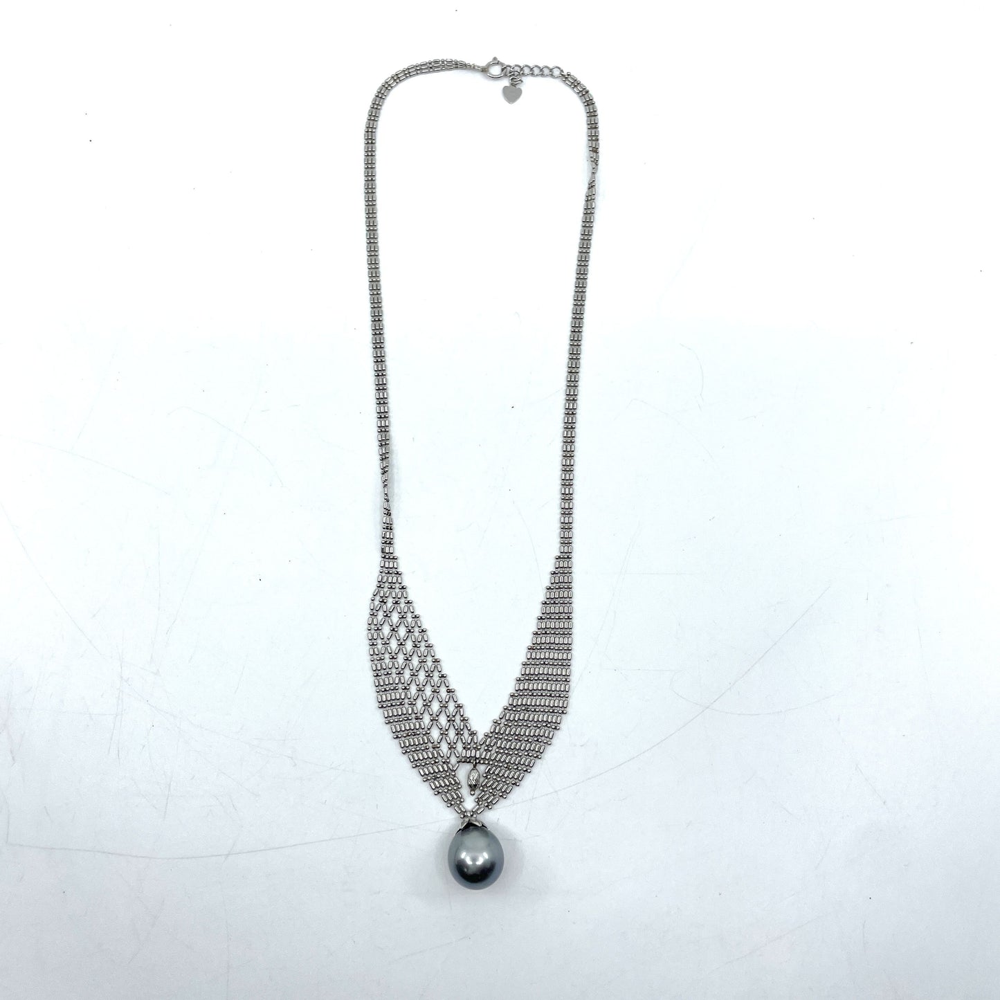 Black Butterfly Semi-Round Pearl Necklace, Diameter: Approx. 12.0mm, Pt850, 15.2g 