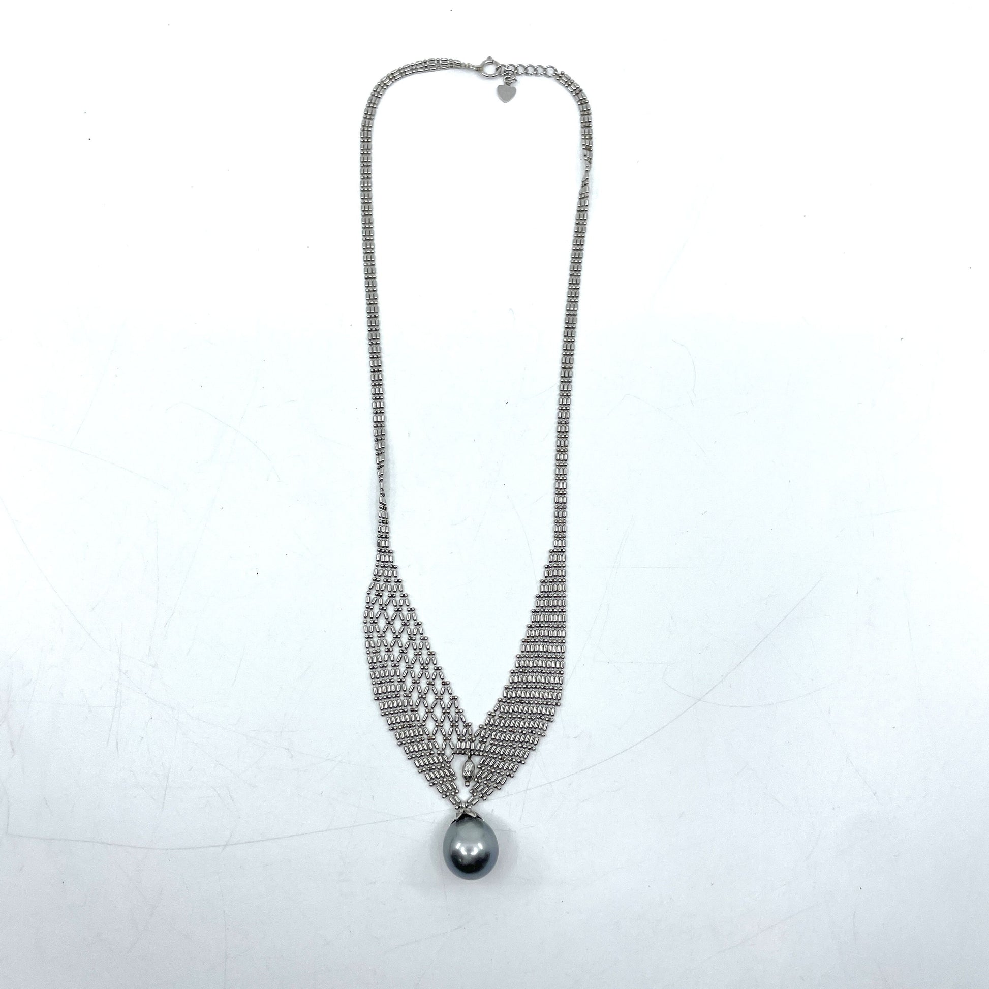 Black Butterfly Semi-Round Pearl Necklace, Diameter: Approx. 12.0mm, Pt850, 15.2g 