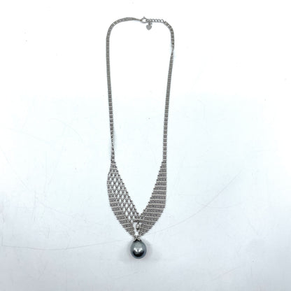 Black Butterfly Semi-Round Pearl Necklace, Diameter: Approx. 12.0mm, Pt850, 15.2g 