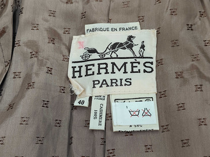 HERMES 100% Cashmere Cape Coat with H-pattern Lining #40