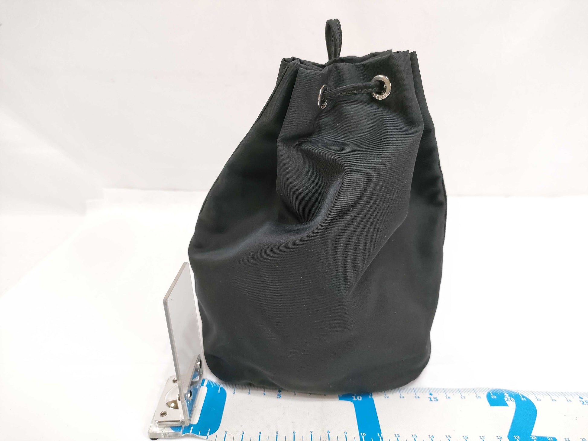 PRADA Nylon Prada Drawstring Tessuto Pouch, Black