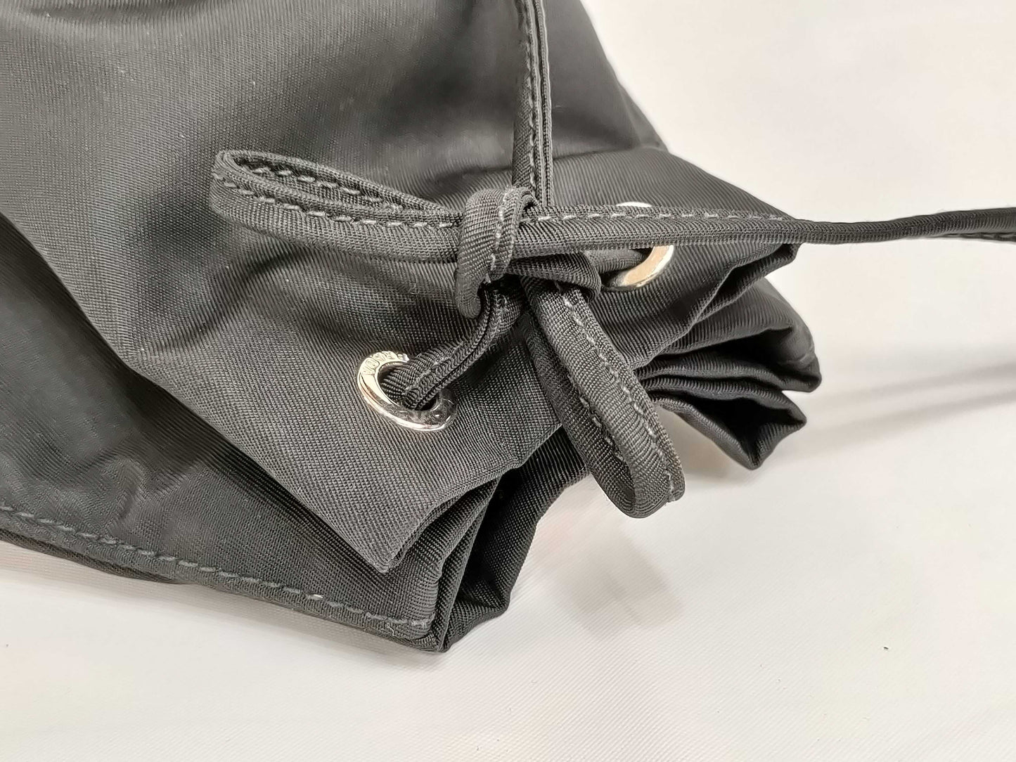 PRADA Nylon Prada Drawstring Tessuto Pouch, Black