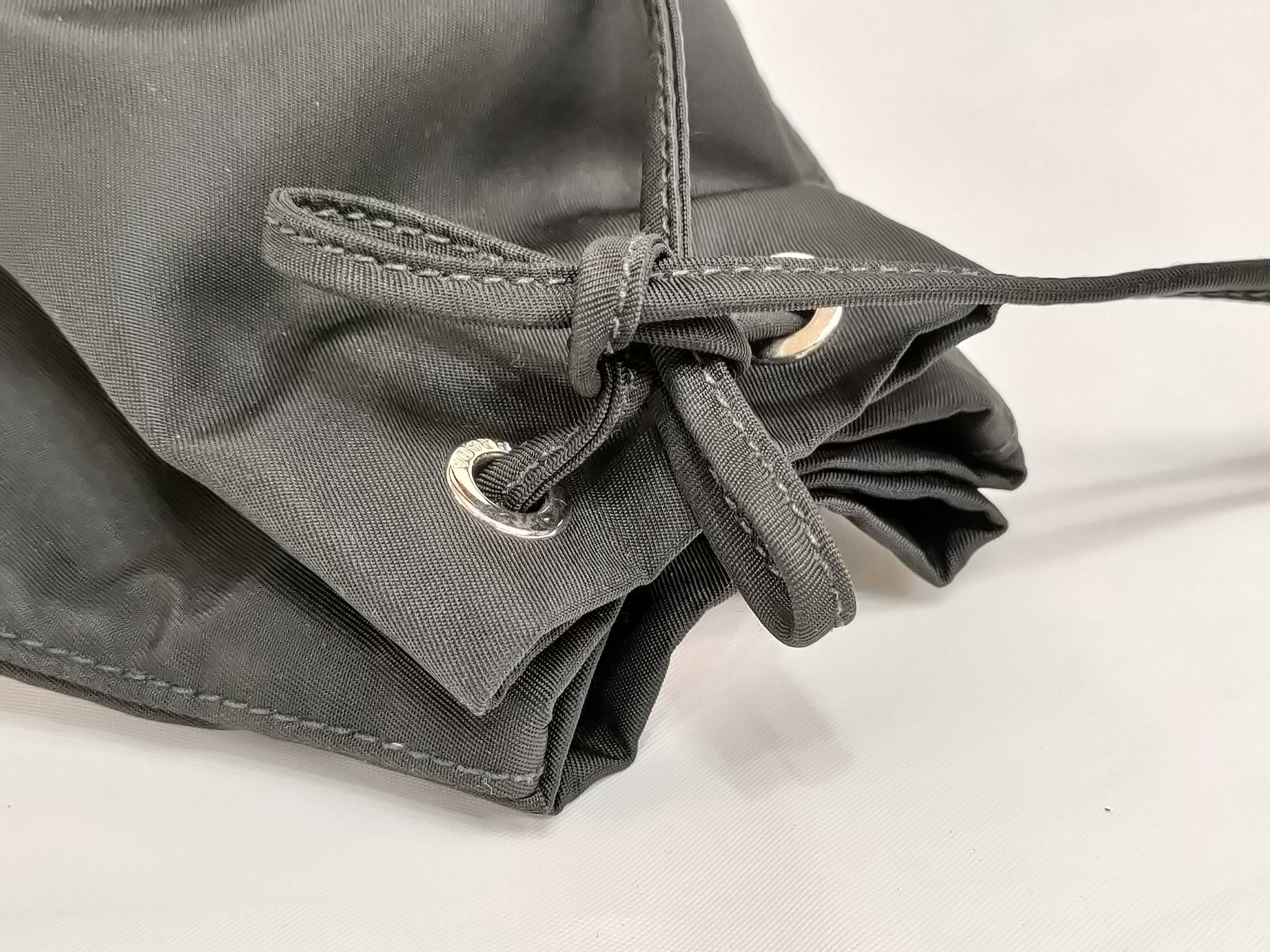 PRADA Nylon Prada Drawstring Tessuto Pouch, Black