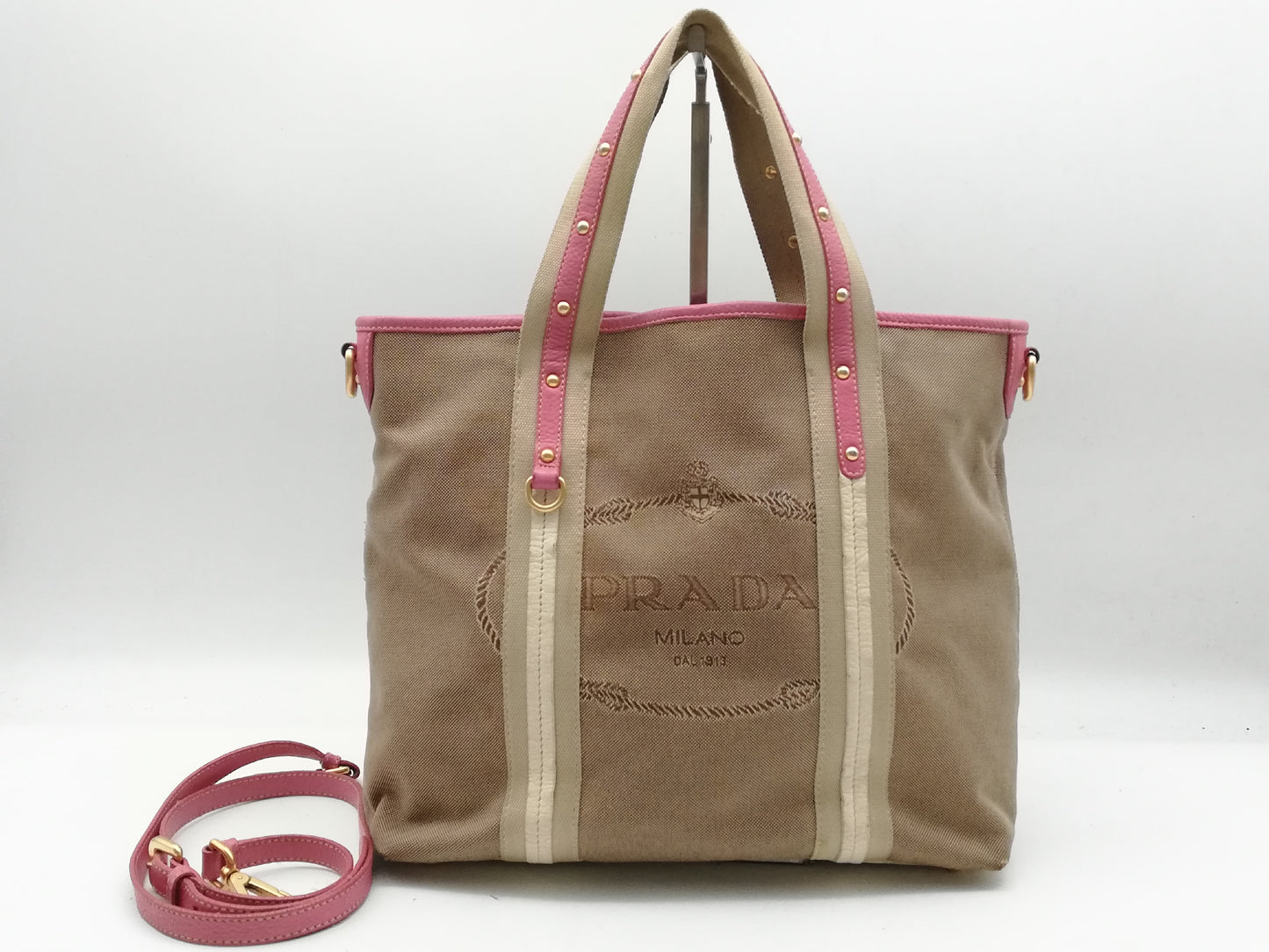 PRADA Logo Jacquard 2-way Shoulder Strap Tote Bag