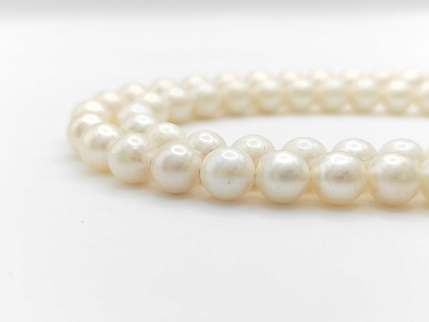 Double-strand pearl necklace, approximately 8.0-8.4mm diameter, sterling silver, 81.6g 