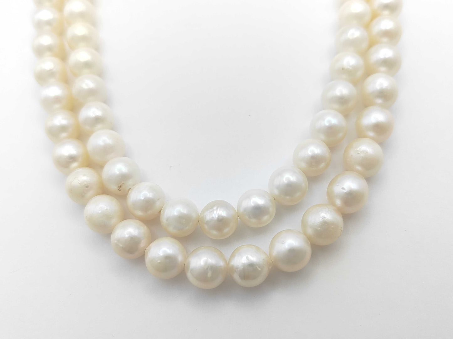Double-strand pearl necklace, approximately 8.0-8.4mm diameter, sterling silver, 81.6g 