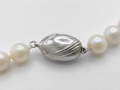 Long Pearl Necklace, Diameter 7.0-7.4mm, Sterling Silver, 92.6g 