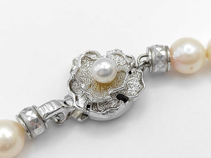 Pearl Necklace, Diameter: Approx. 6.4-6.8mm, Sterling Silver, 29.8g 