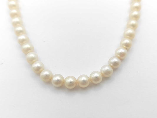 Pearl Necklace, Diameter: Approx. 6.0-6.4mm, Silver, 25.5g 