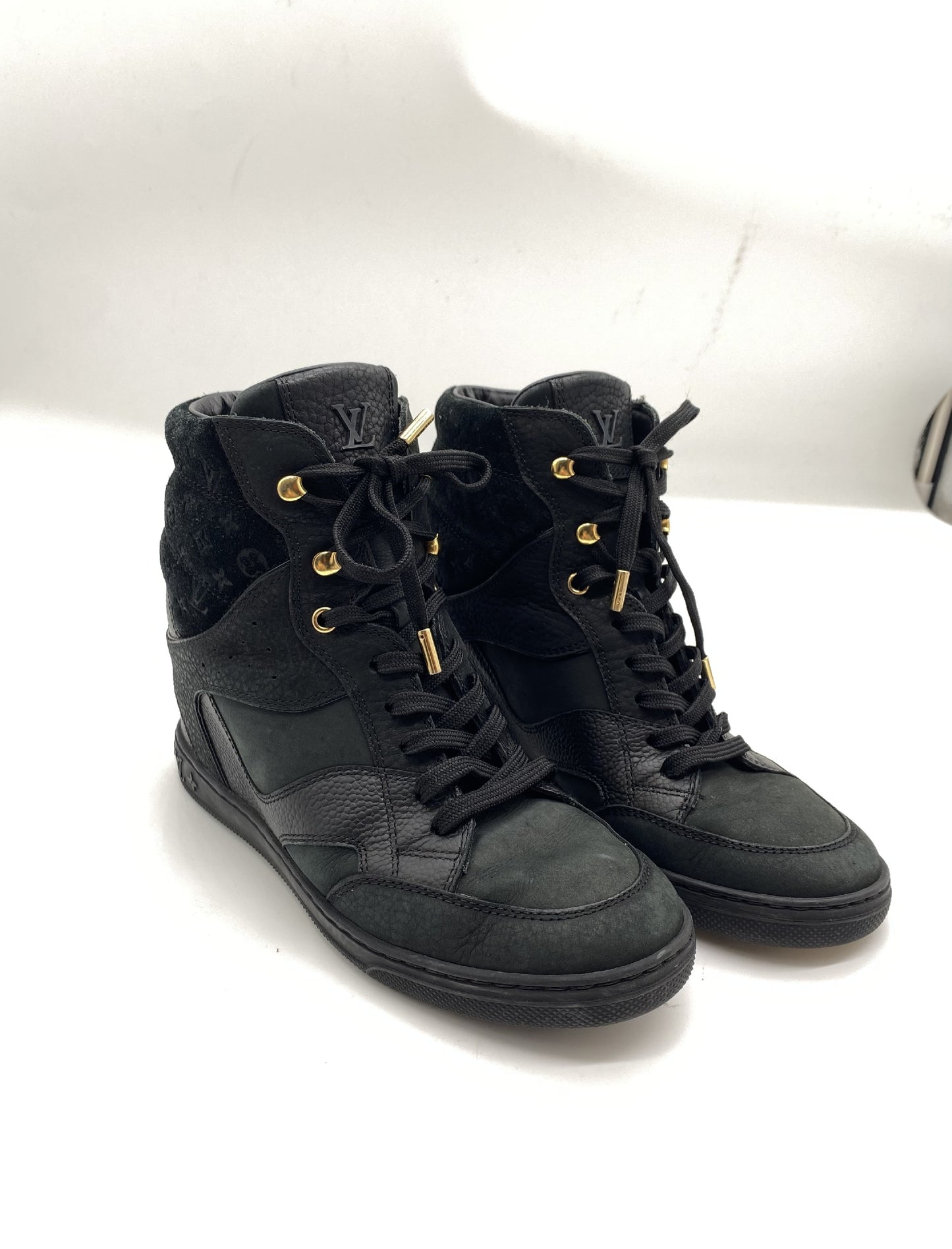 LOUIS VUITTON Clifftop Line Monogram Suede High-Top Sneakers, Size 36 1/2