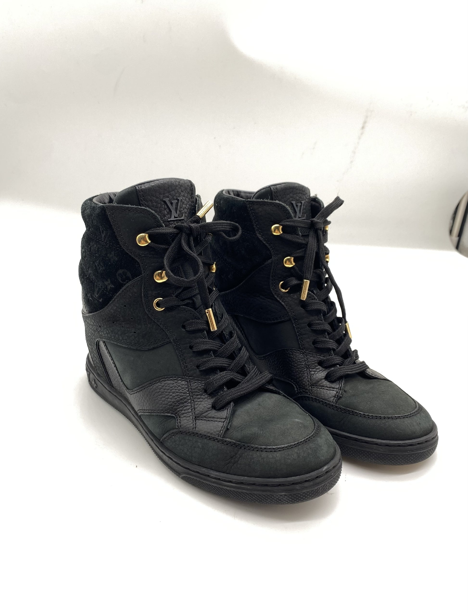 LOUIS VUITTON Clifftop Line Monogram Suede High-Top Sneakers, Size 36 1/2