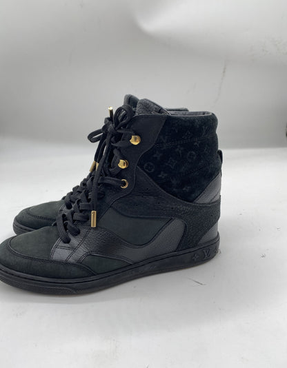 LOUIS VUITTON Clifftop Line Monogram Suede High-Top Sneakers, Size 36 1/2