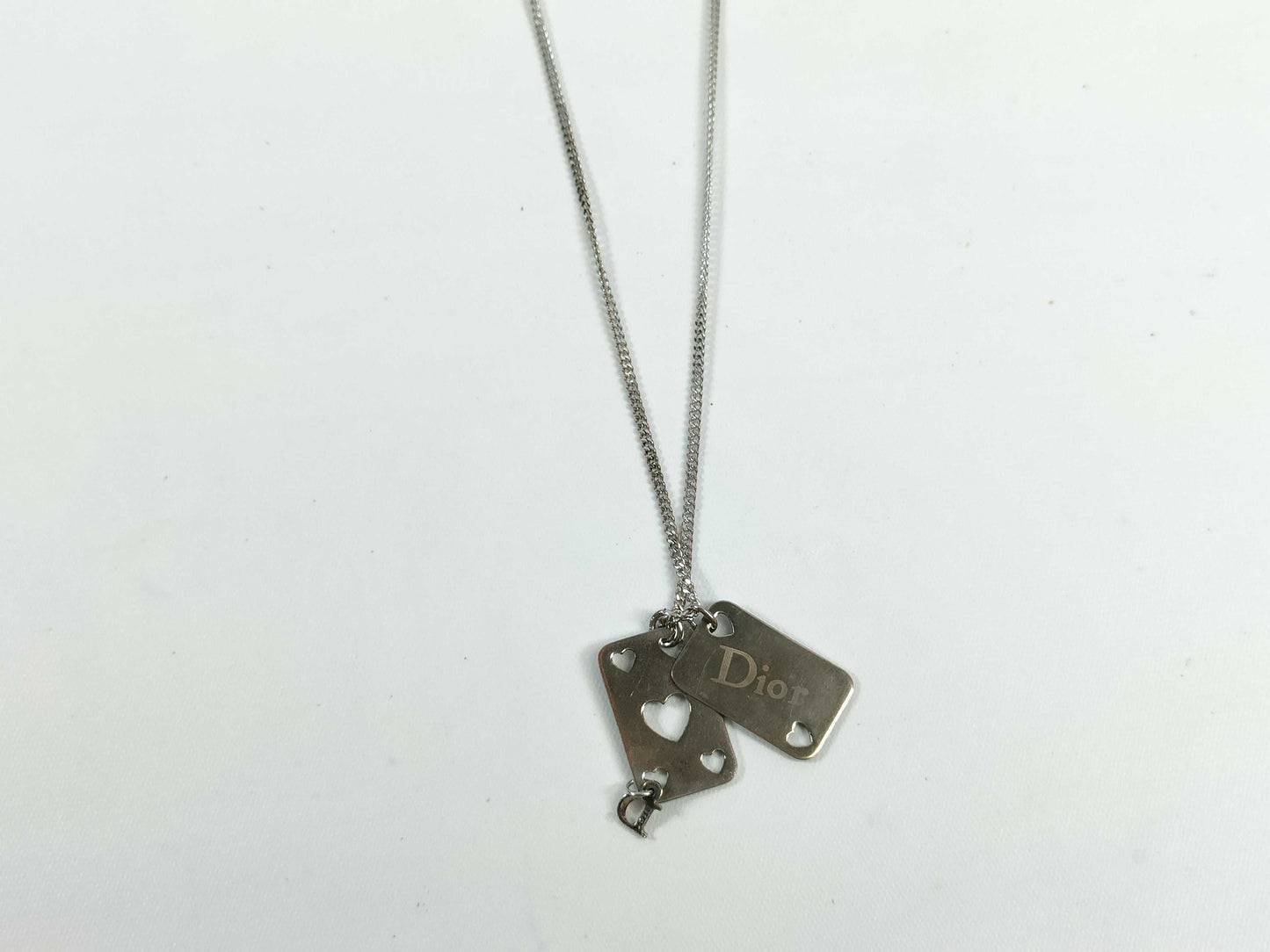 Dior D logo playing card plate necklace