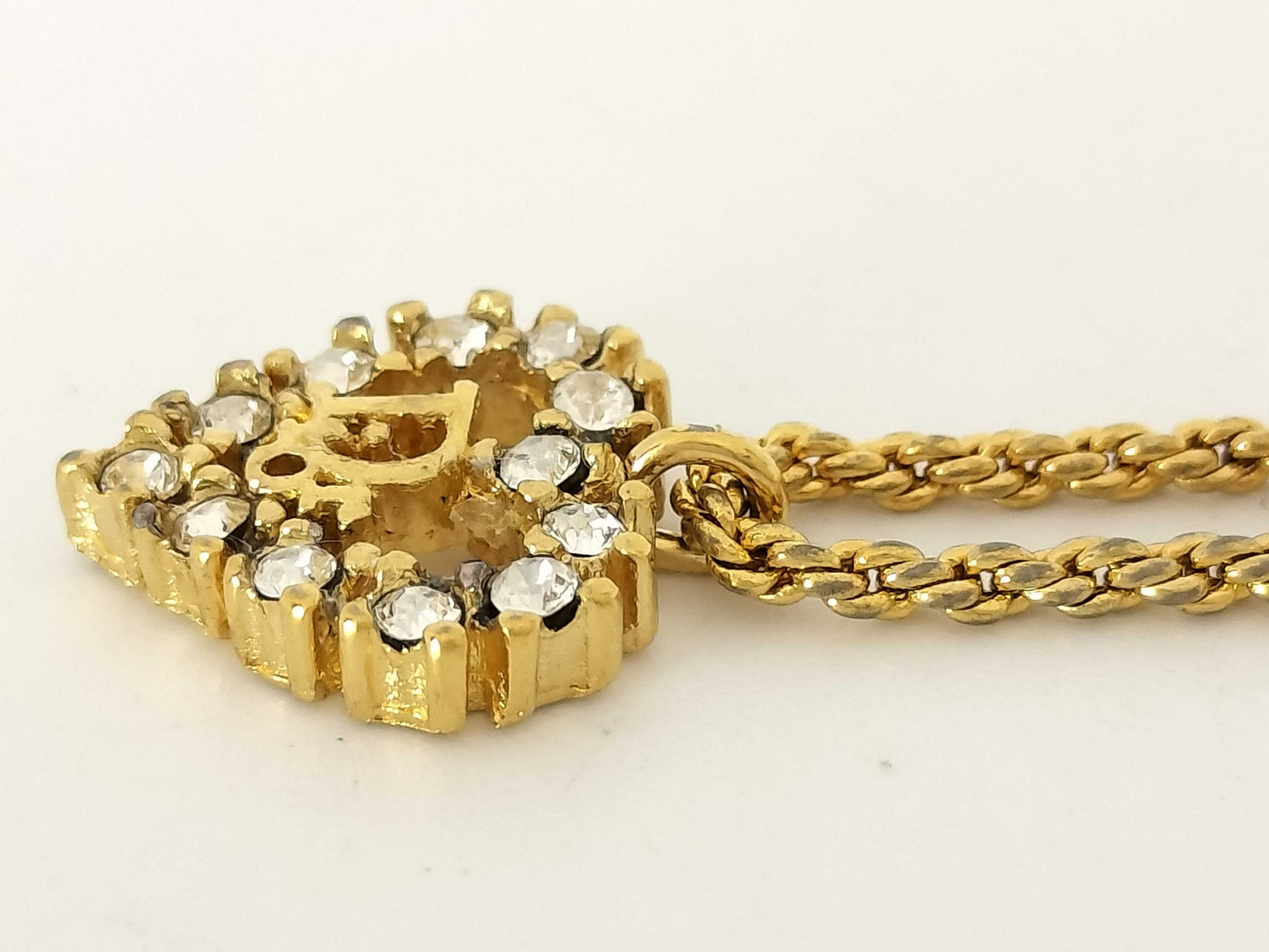 Dior Dior Logo Heart Rhinestone Necklace