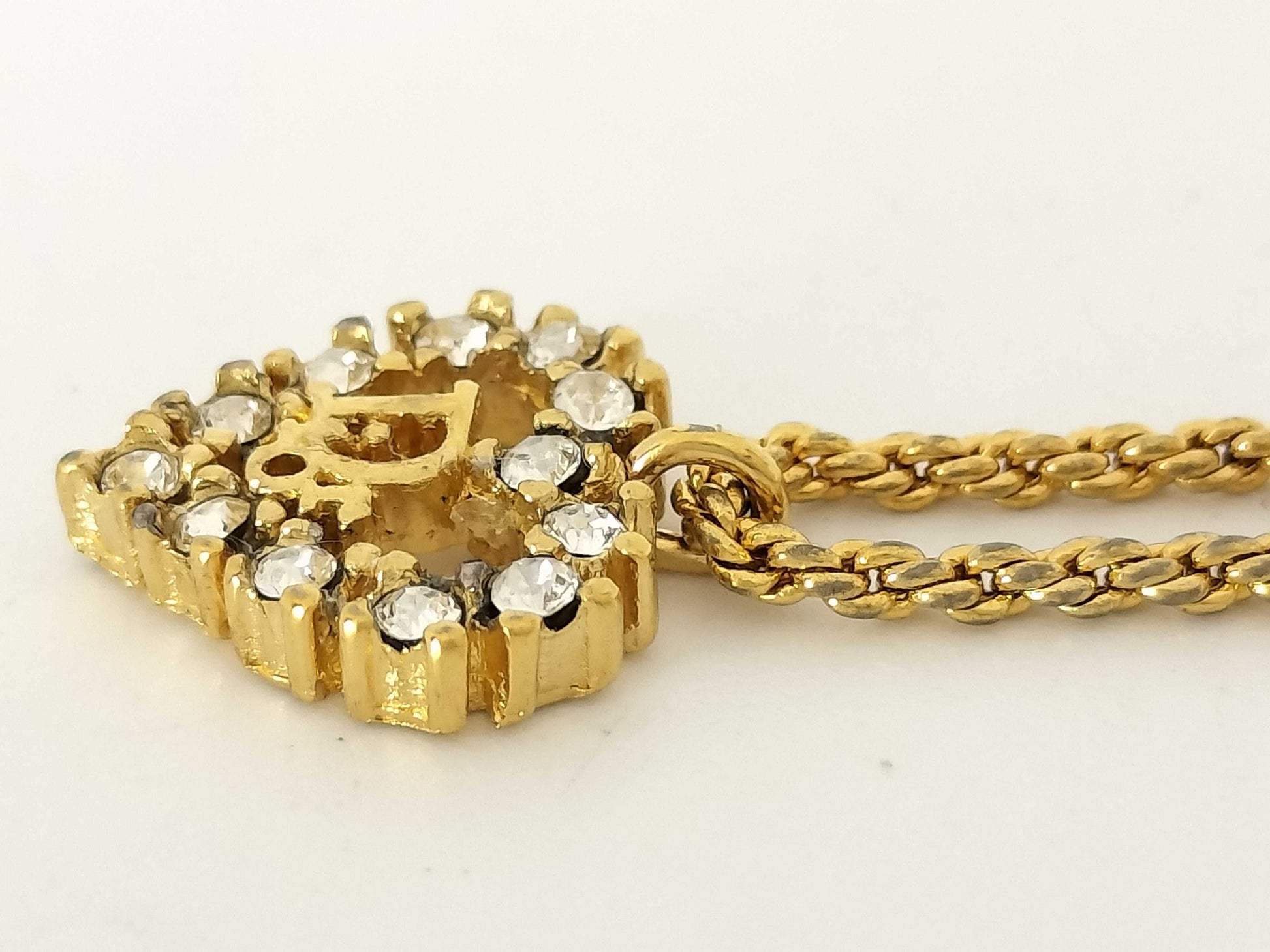 Dior Dior Logo Heart Rhinestone Necklace