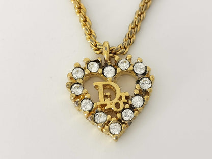 Dior Dior Logo Heart Rhinestone Necklace