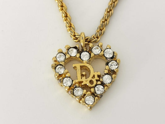 Dior Dior Logo Heart Rhinestone Necklace