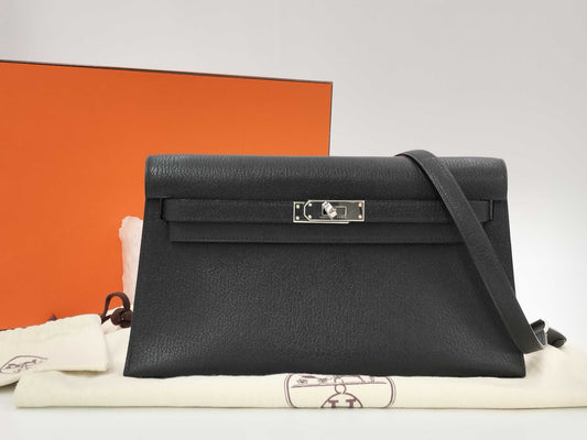 HERMES Kelly Elan 28 B Stamp Silver Shoulder Bag