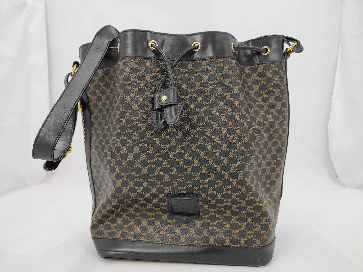 CELINE Macadam Drawstring Shoulder Bag, Black